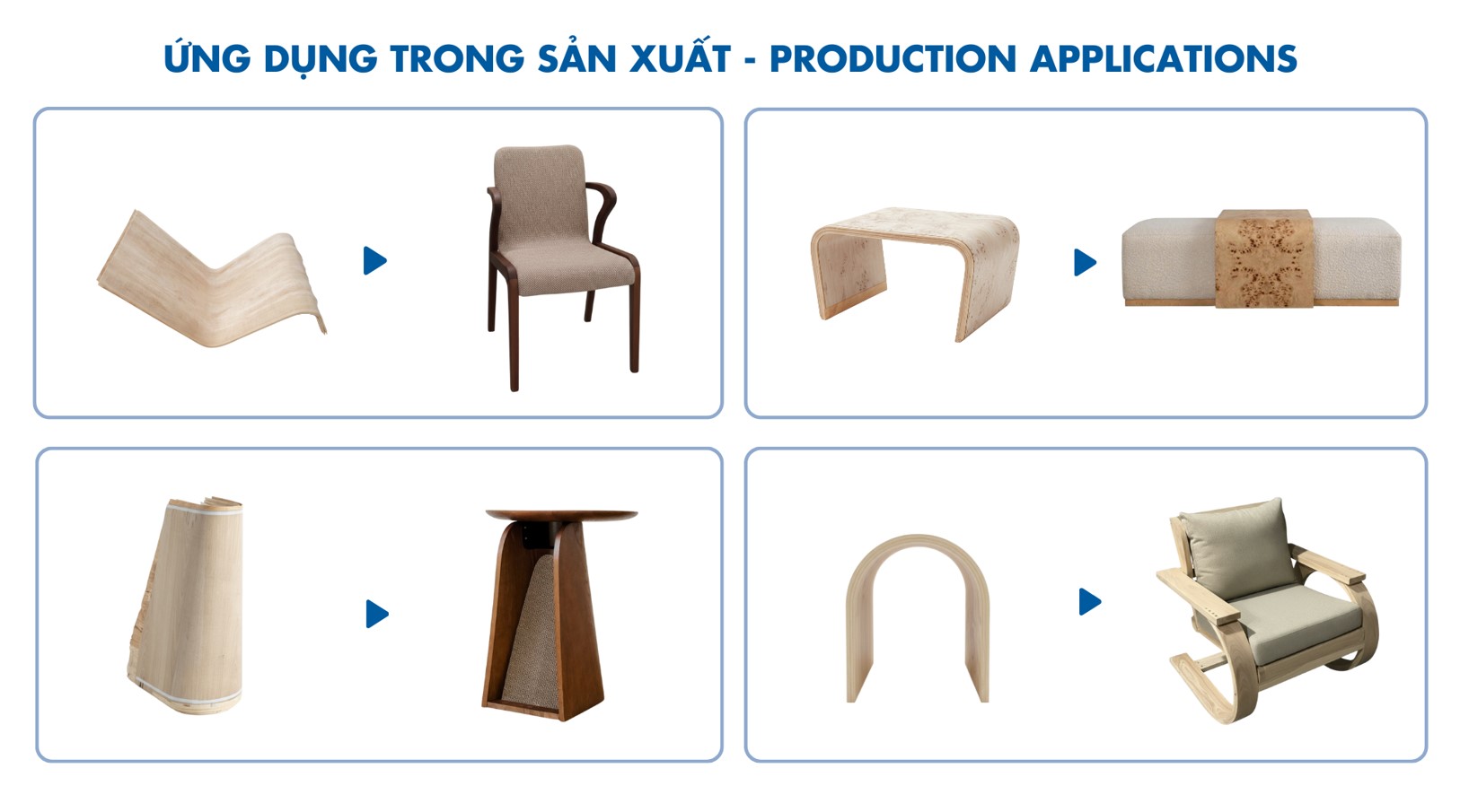 Ứng dụng máy ép cong cao tần uốn cong plywood