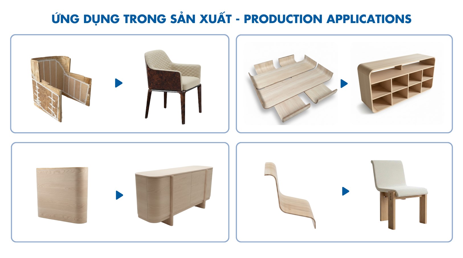 Ứng dụng máy ép cong cao tần uốn cong plywood